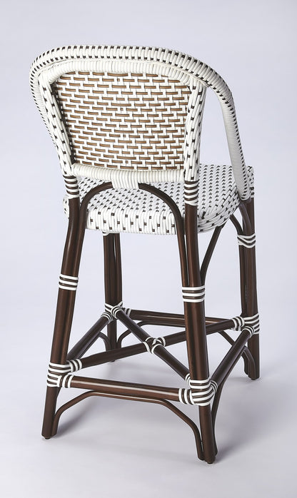 28" White And Dark Brown Rattan Bar Chair