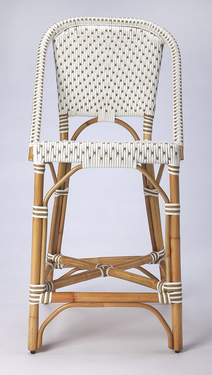 28" White And Natural Rattan Bar Chair