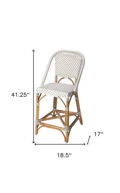 28" White And Natural Rattan Bar Chair