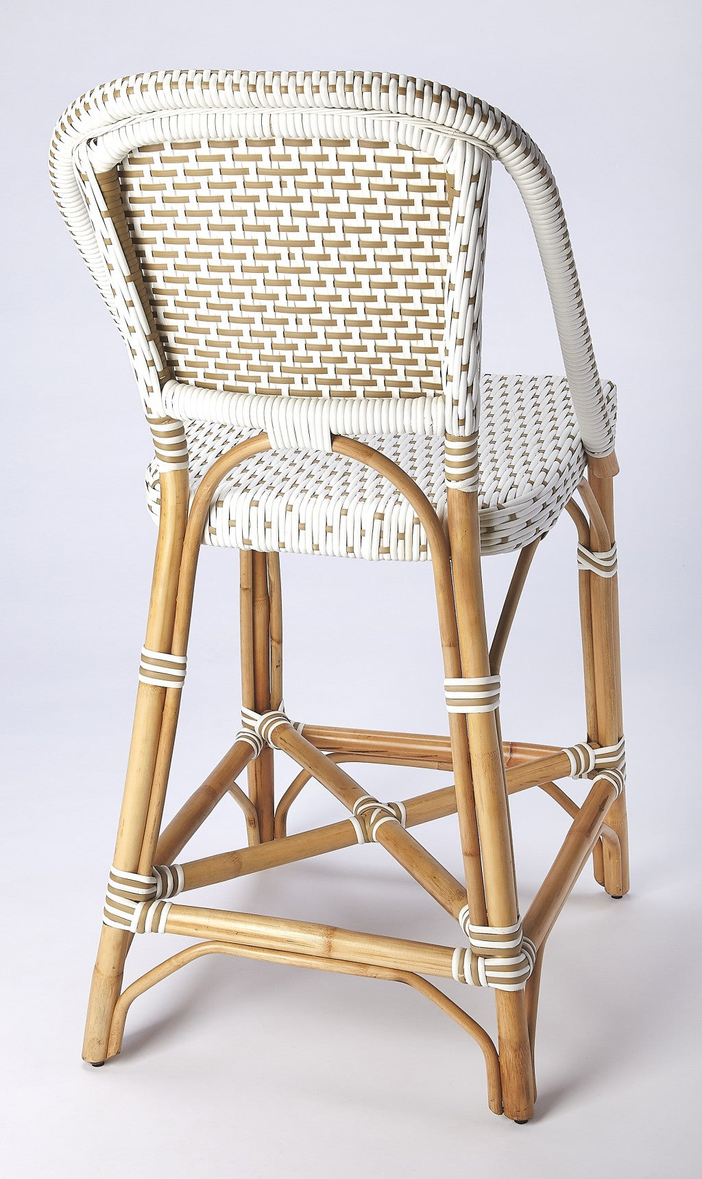 28" White And Natural Rattan Bar Chair