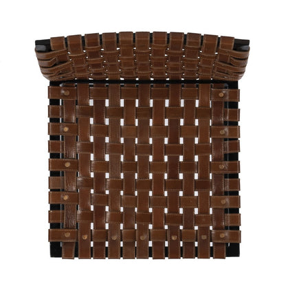 28" Brown and Black Leather and Iron Bar Chair