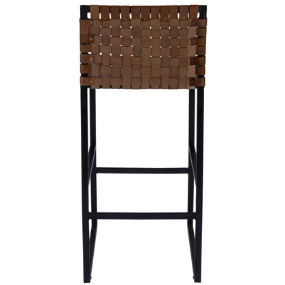 28" Brown And Black Leather And Steel Bar Chair