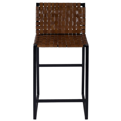 36" Brown and Black Leather and Iron Bar Chair