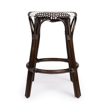 24" Dark Brown and White Rattan Backless Counter Height Bar Chair