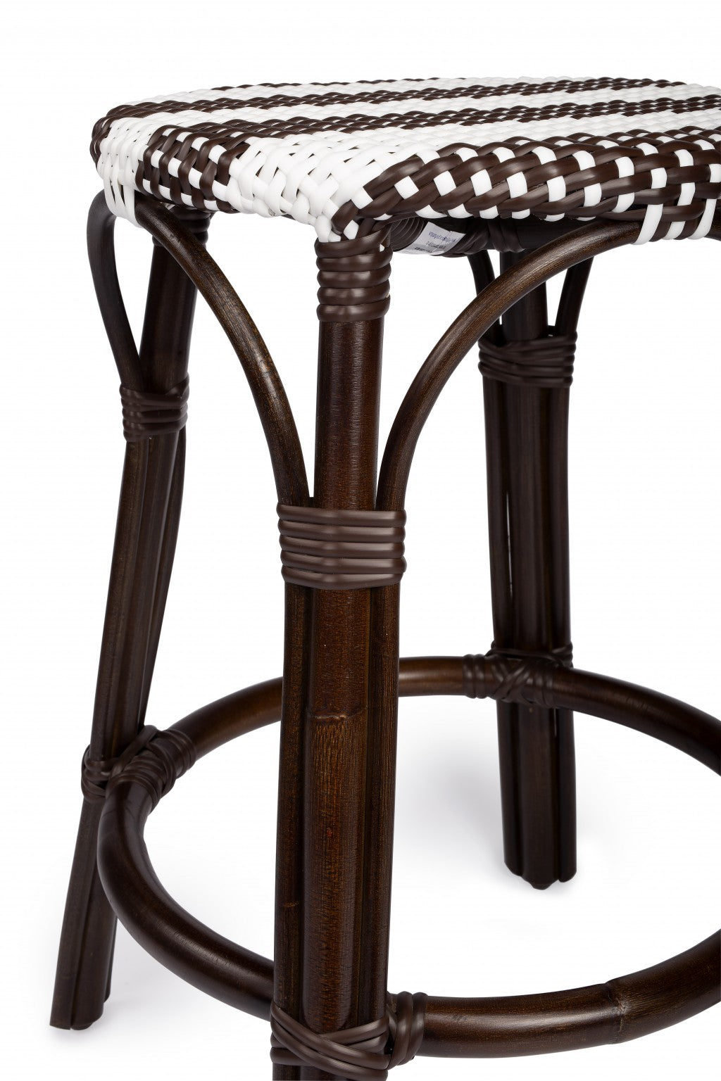 24" Dark Brown and White Rattan Backless Counter Height Bar Chair