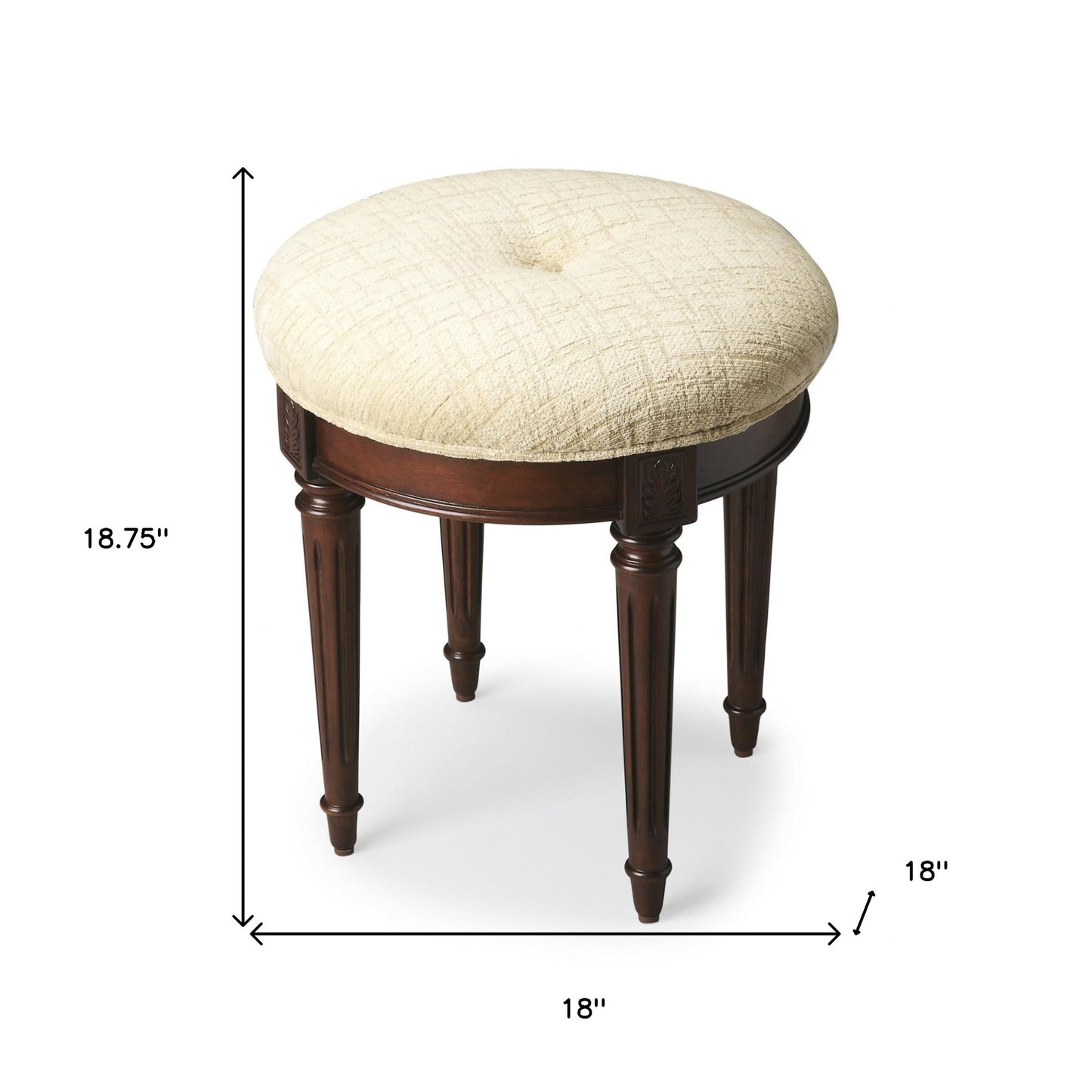 18" Off White Linen And Dark Brown Ottoman