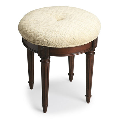 18" Off White Linen And Dark Brown Ottoman