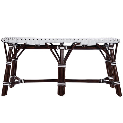 43" White and Dark Brown Rattan and Wicker Bench