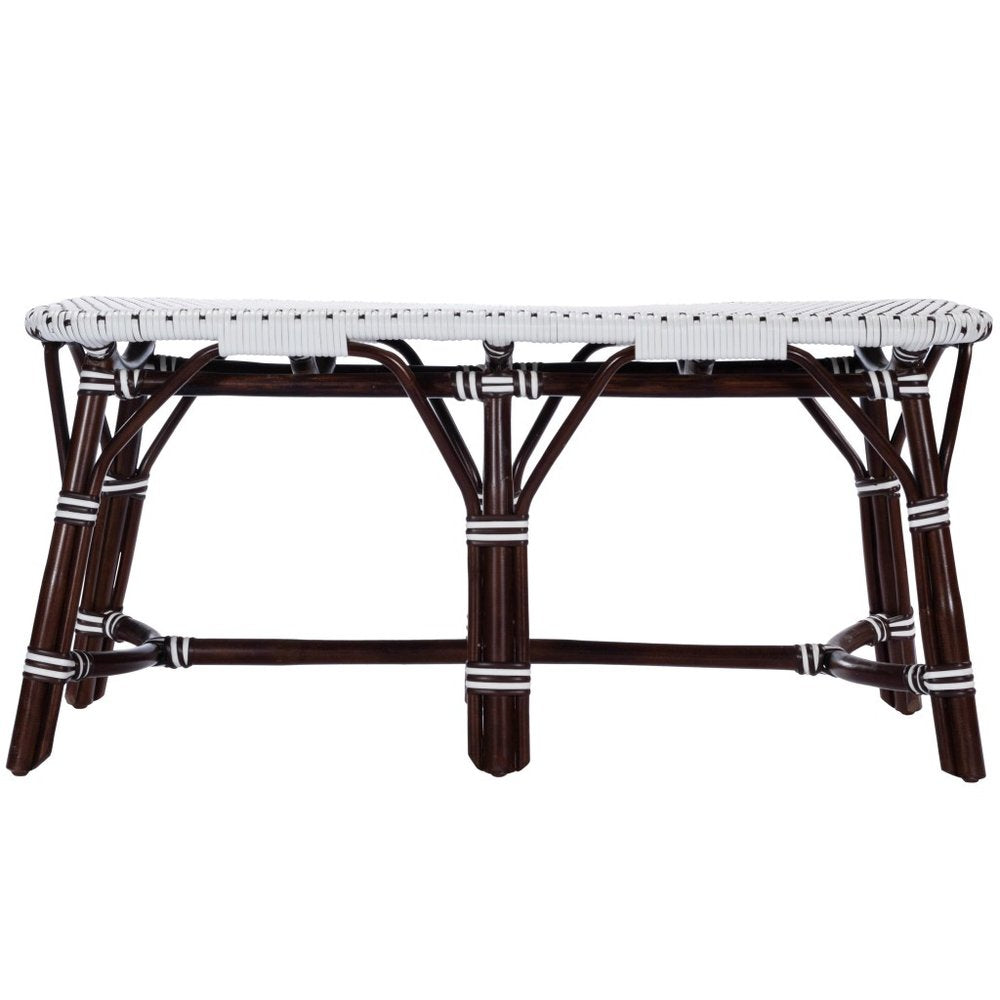 43" White and Dark Brown Rattan and Wicker Bench