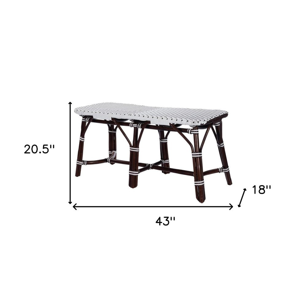 43" White and Dark Brown Rattan and Wicker Bench