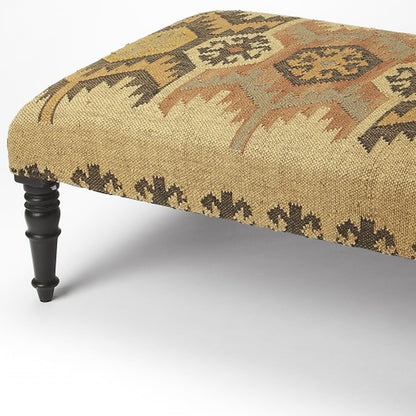 36" Brown Linen Footstool Ottoman