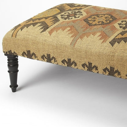 36" Brown Linen Footstool Ottoman