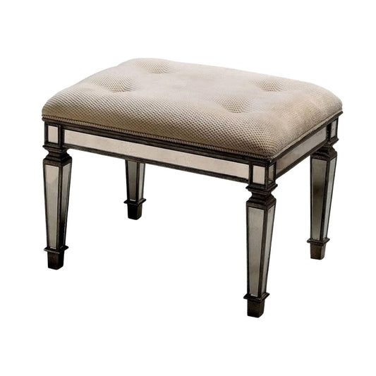 25" Chocolate And Ivory Upholstered 100% Cotton Bedroom Bench