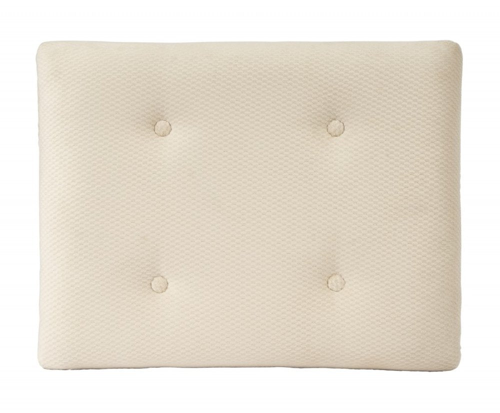 26" Ivory Cotton and Brown Tufted Ottoman