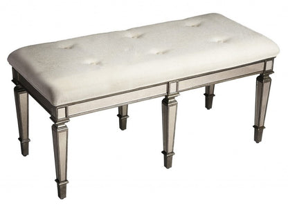 42" Silver Upholstered 100% Cotton Entryway Bench
