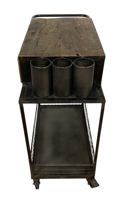 Rolling Rustic Black And Natural Bar Cart