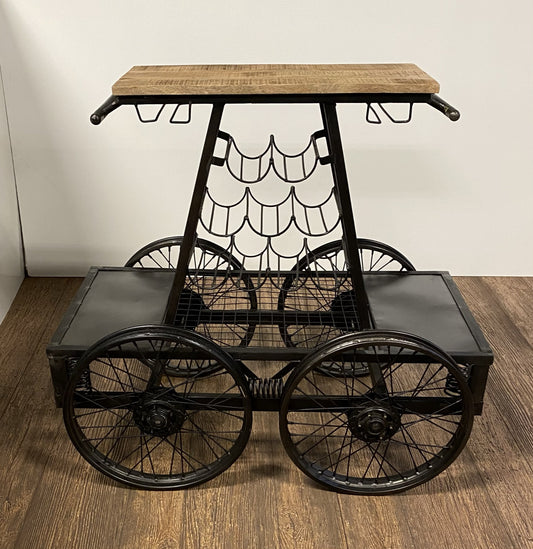 Rustic Black Rail Car Bar Cart