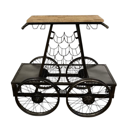 Rustic Black Rail Car Bar Cart