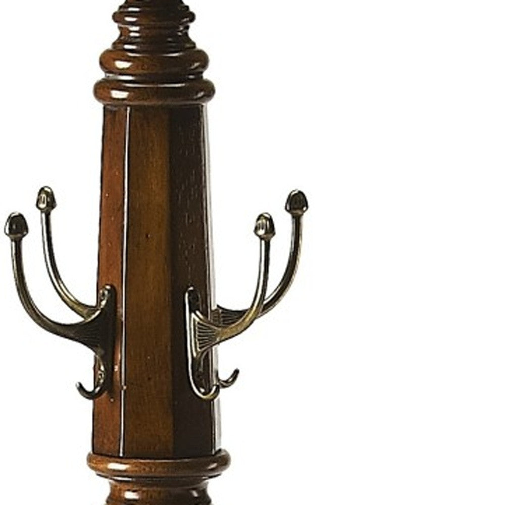 69" Brown Cherry Free Standing Four Hook Coat Rack