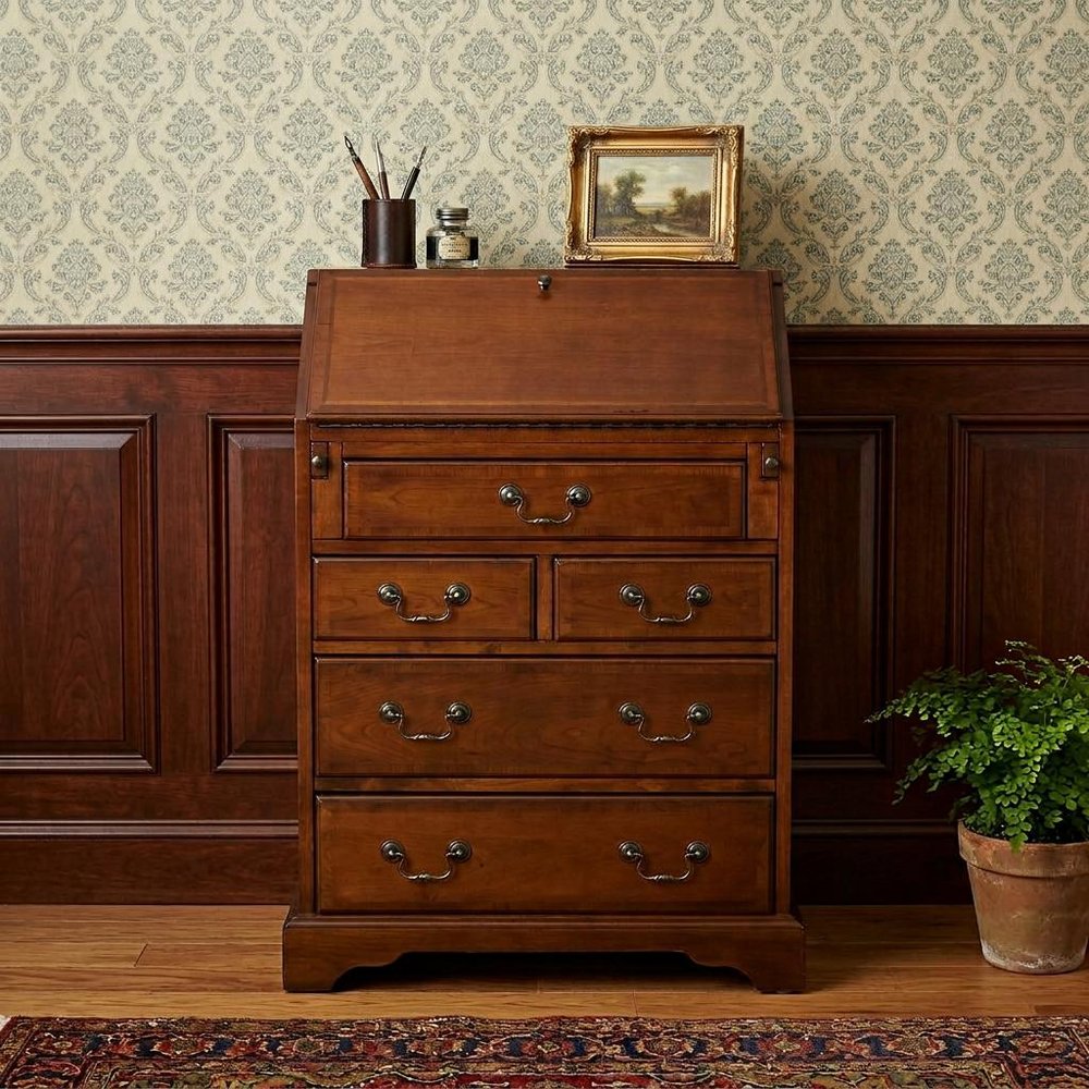 26" Brown Solid Wood Secretary Desk With Five Drawers