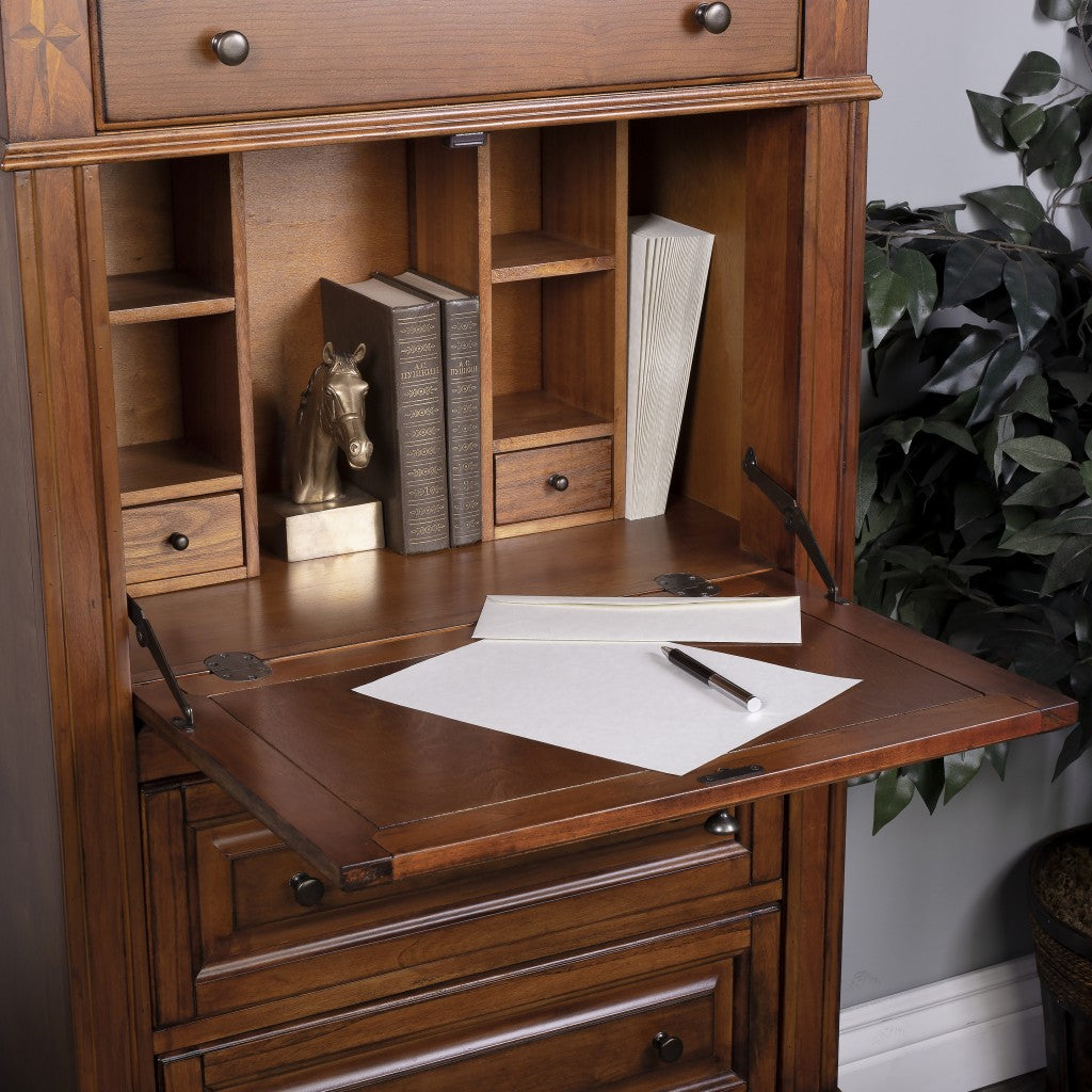 28" Brown Rubberwood Solid Manufactured Wood Secretary Desk With Three Drawers