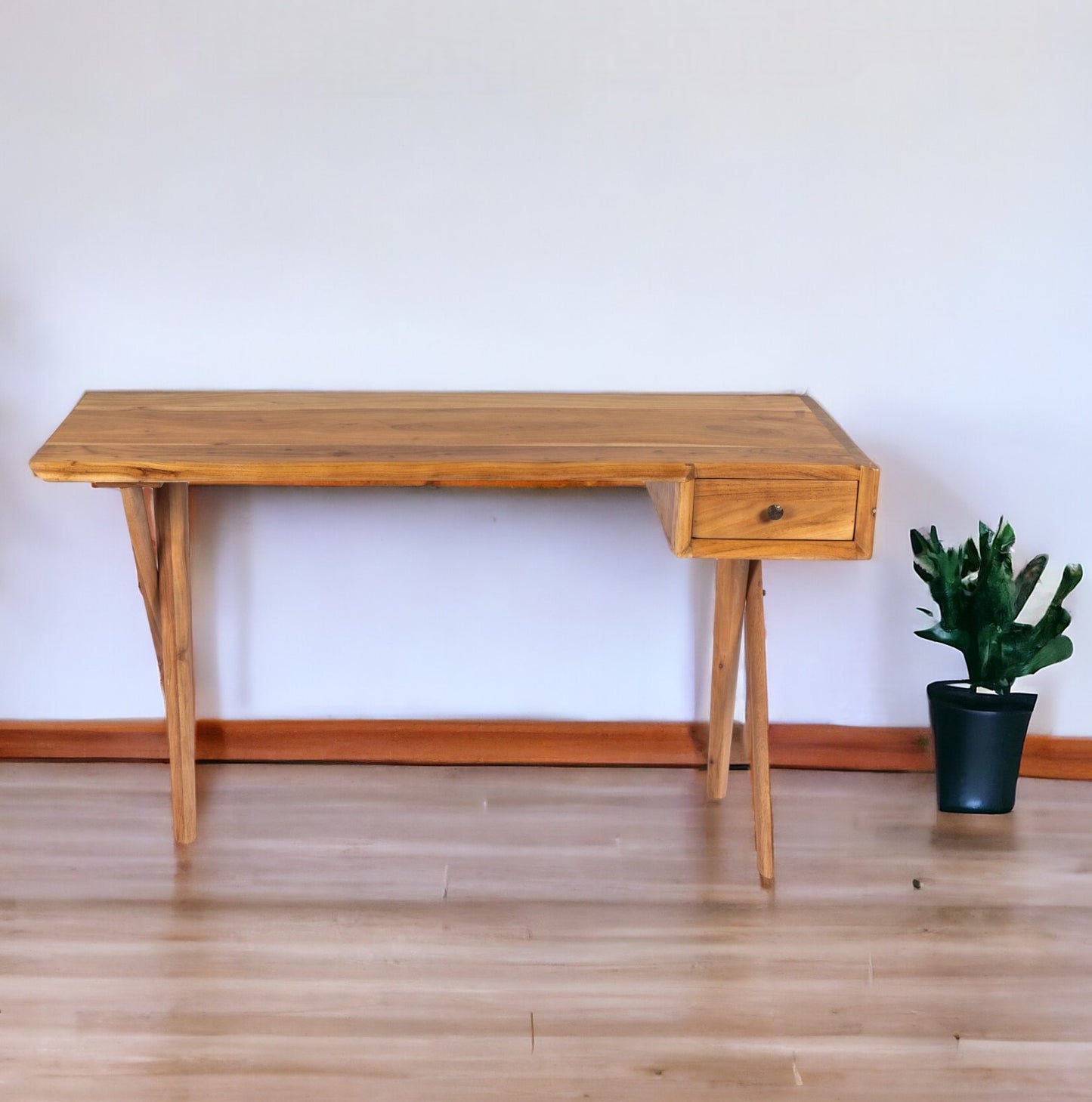 54" Brown Acacia Wood Writing Desk