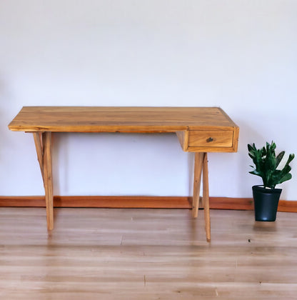 54" Brown Acacia Wood Writing Desk