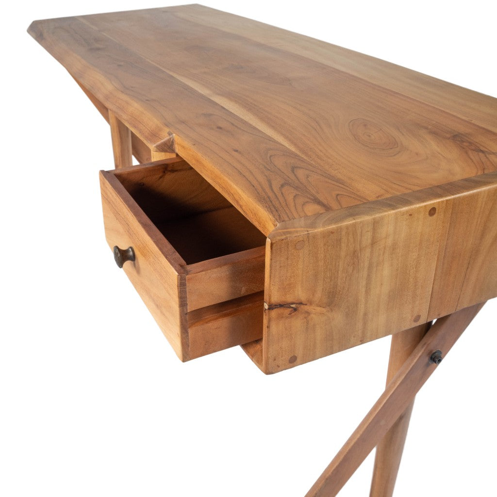 54" Brown Acacia Wood Writing Desk