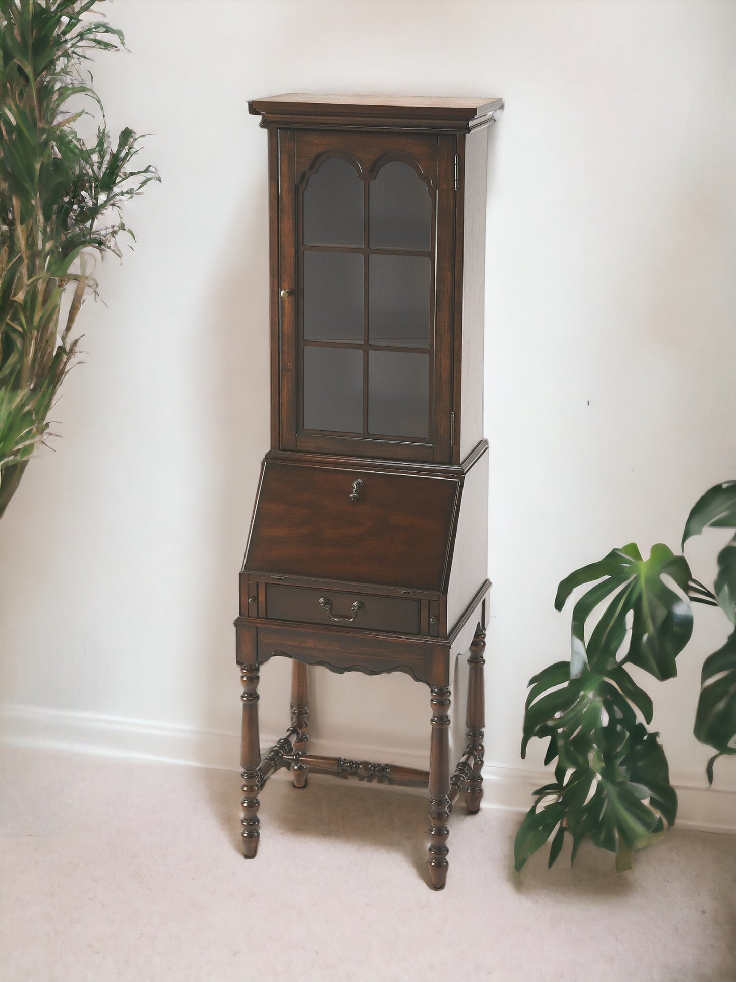 74" Brown Cherry Traditional Secretary Organizing Desk