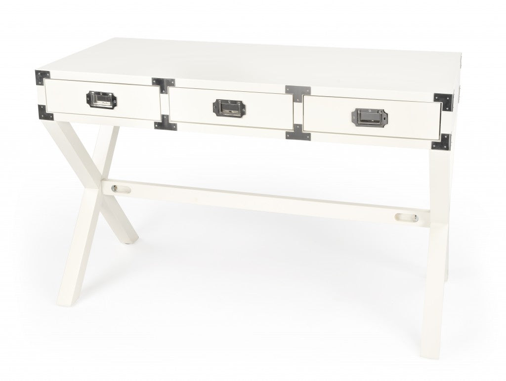 46" White Solid Wood Writing Desk With Three Drawers