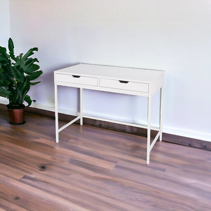 40" White Solid Wood Writing Desk With Two Drawers