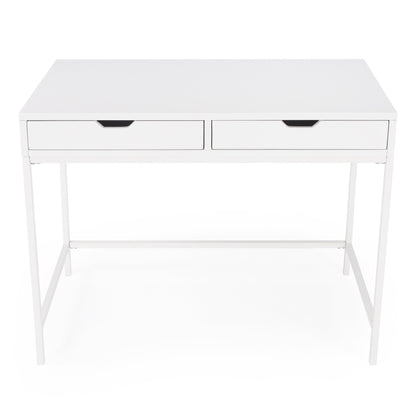 40" White Solid Wood Writing Desk With Two Drawers