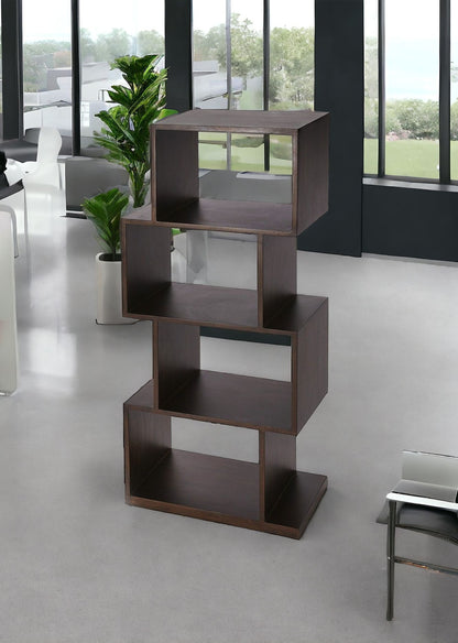 48" Dark Brown Wood Stacking Cubes Vertical Etagere Unit