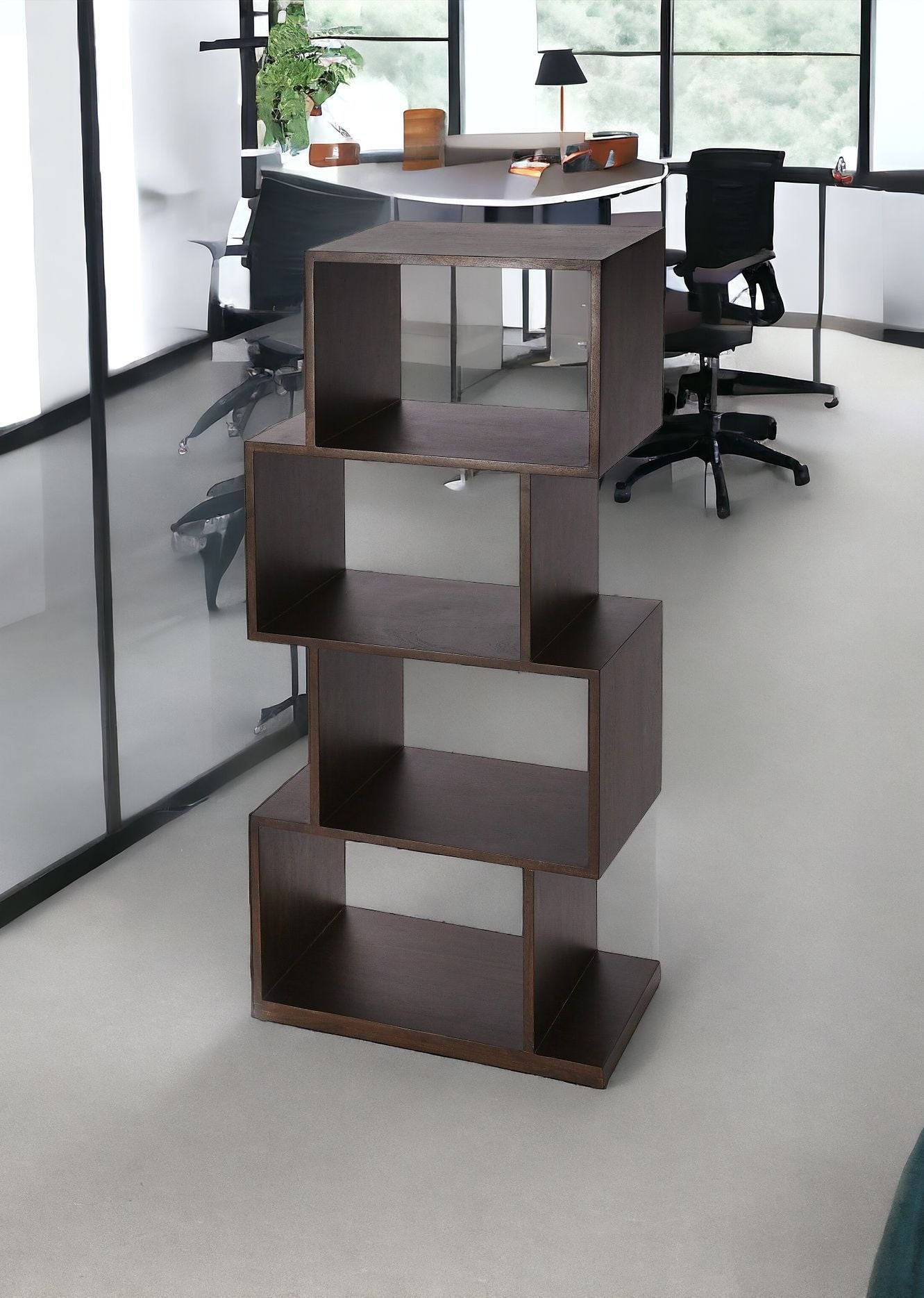 48" Dark Brown Wood Stacking Cubes Vertical Etagere Unit