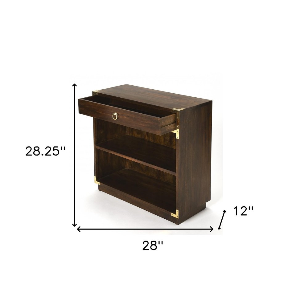 28" Dark Brown Wood Two Tier Bookcase with A Drawer