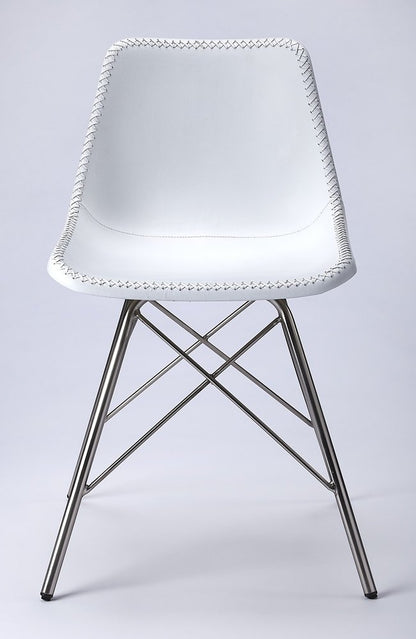 18" White and Silver Faux Leather Side Chair