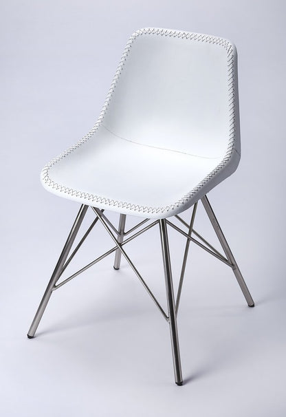 18" White and Silver Faux Leather Side Chair