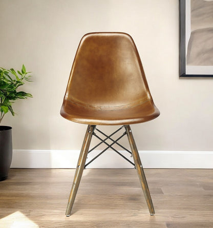 18" Brown And Copper Faux Leather Side Chair