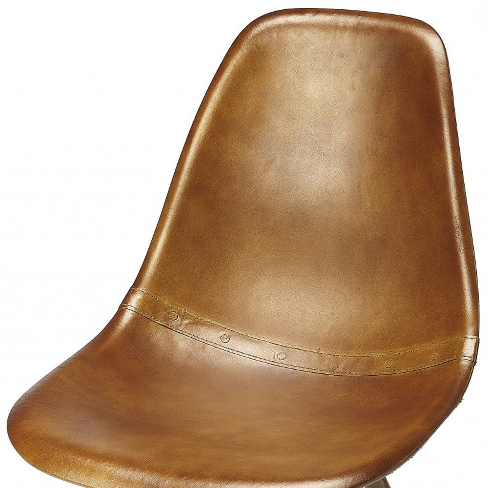 18" Brown And Copper Faux Leather Side Chair