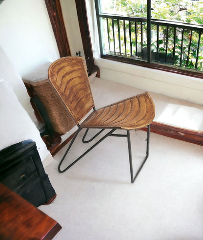 23" Brown Faux Leather Striped Side Chair
