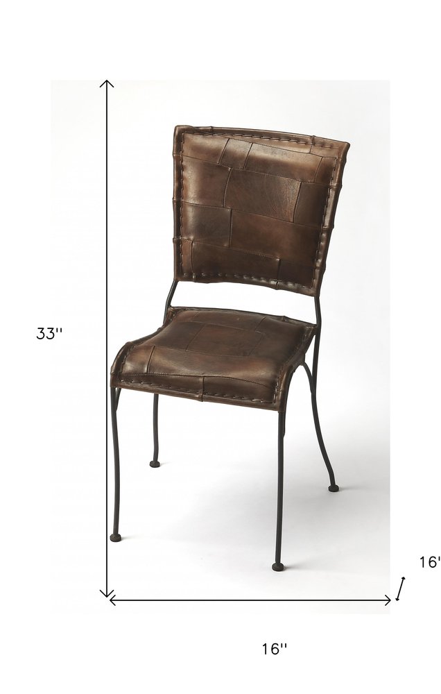 16" Brown Faux Leather Patchwork Side Chair