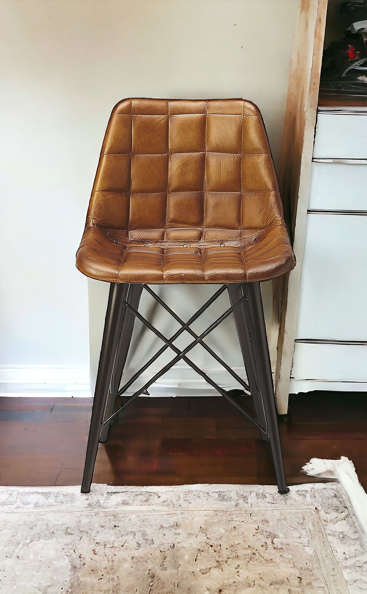 18" Brown Faux Leather Tufted Side Chair