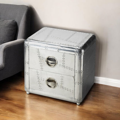 20" Silver Aluminum End Table With Two Drawers