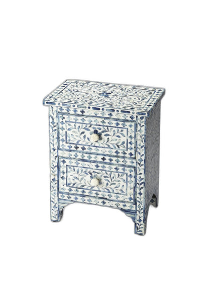 18" Blue And White Solid Wood Frame Standard Accent Chest With Two Drawers