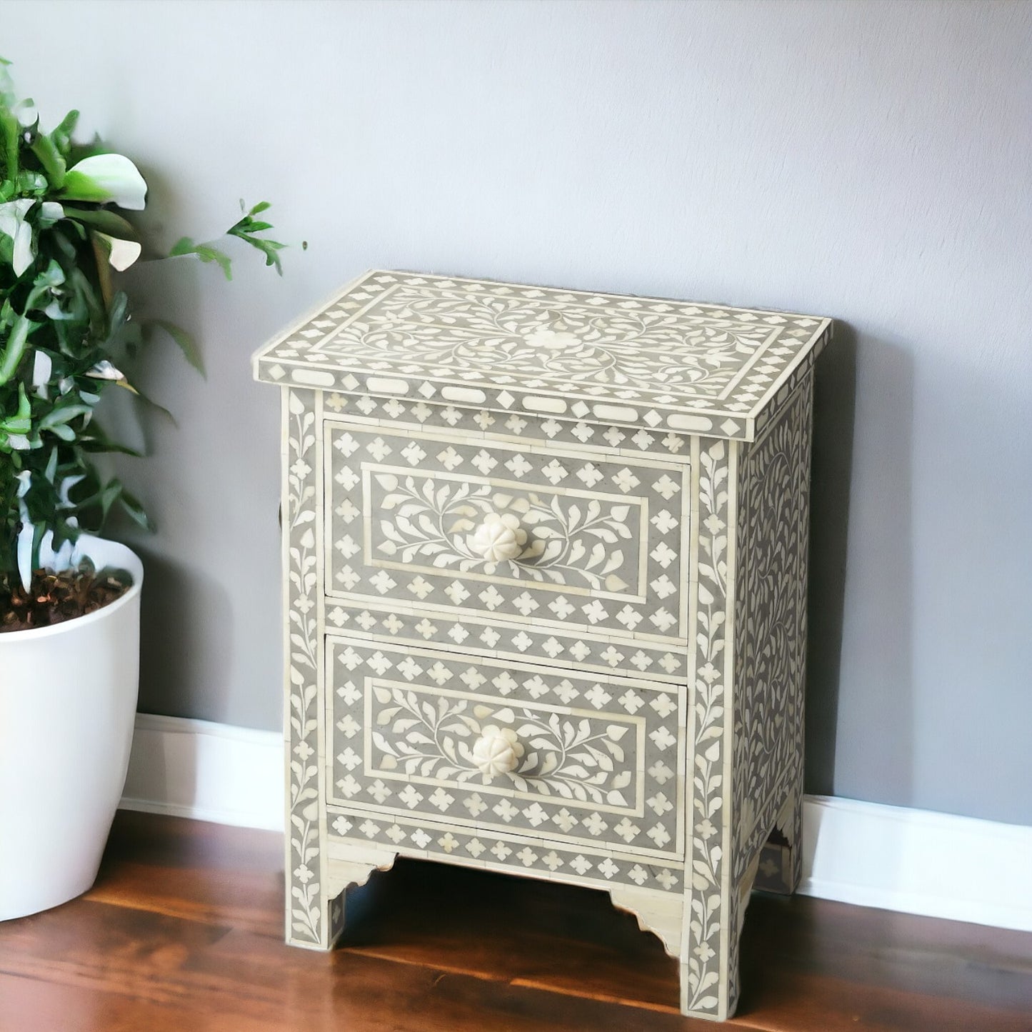 18" Gray and White Accent Chest With Multiple Shelves