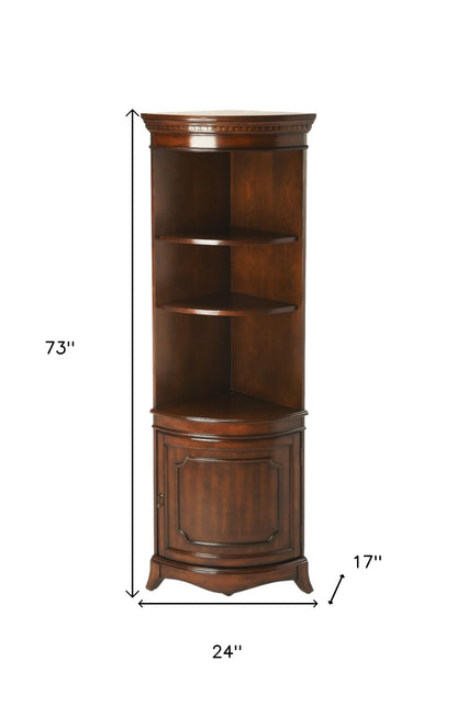 73" Brown Corner Accent Cabinet With Adjustable Shelves