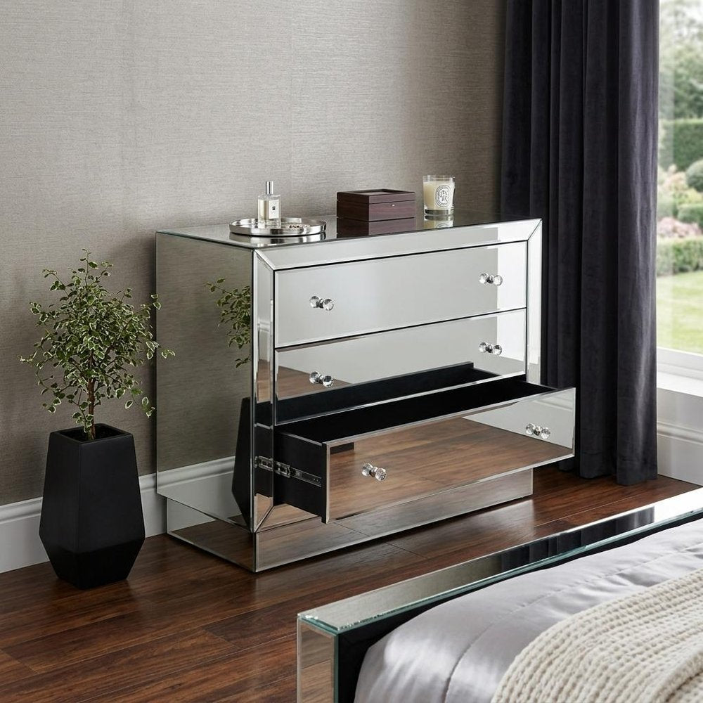 42" Clear Glass Three Drawer Dresser