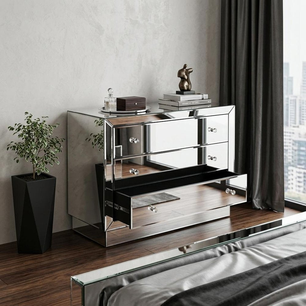 42" Clear Glass Three Drawer Dresser