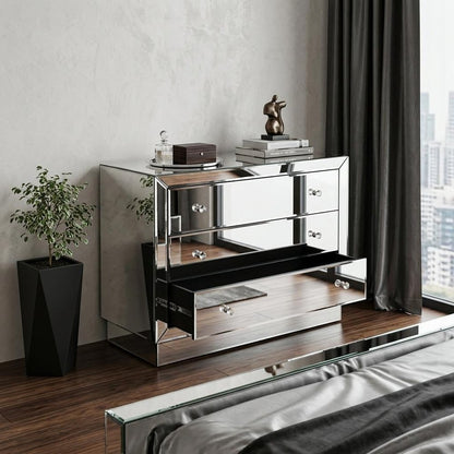 42" Clear Glass Three Drawer Dresser