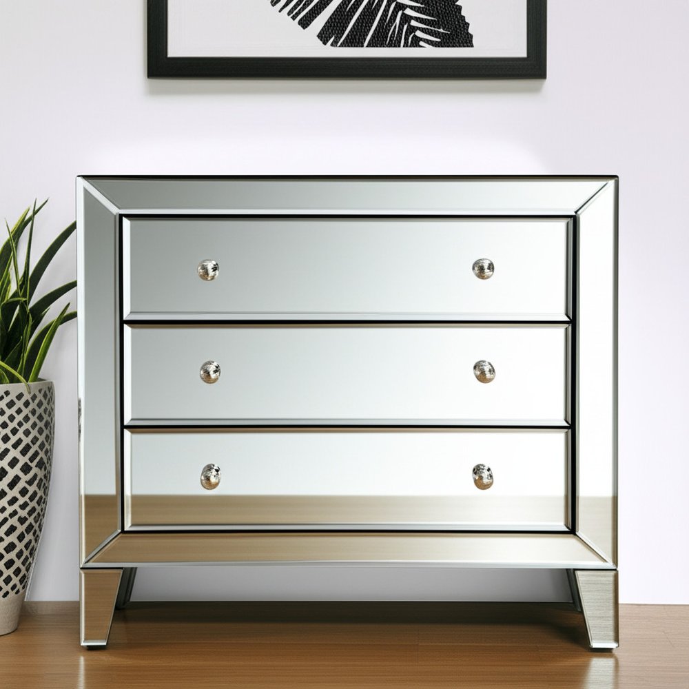 30" Clear Glass Three Drawer Chest